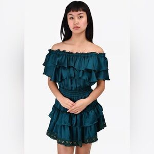 MISA Los Angeles Jules Mini Dress Off Shoulder in Emerald Size  M Women's